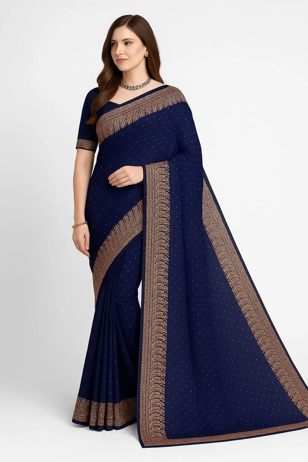 Midnight Blue Chiffon Saree with blouse